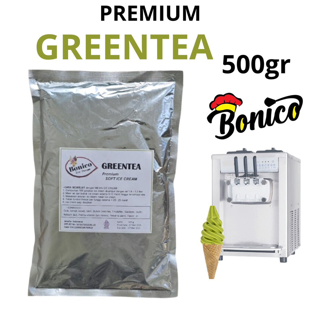 

BONICO GREENTEA SOFT ICE CREAM POWDER 500gr PREMIUM RESTO bubuk es krim mesin TEH HIJAU cone frizco