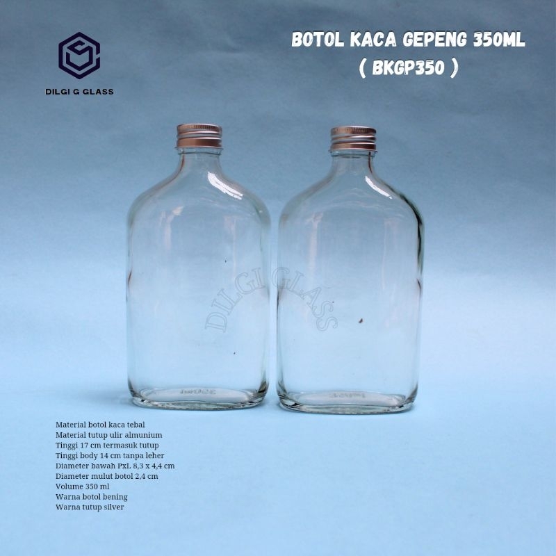 BKGP350 botol kaca gepeng 350ml tutup almunium / botol kaca 350ml baru