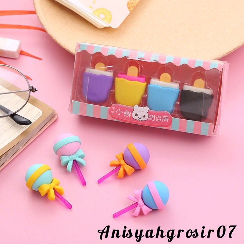 

(1 SET) Penghapus lucu Penghapus karakter Ice cream Penghapus karet rainbow