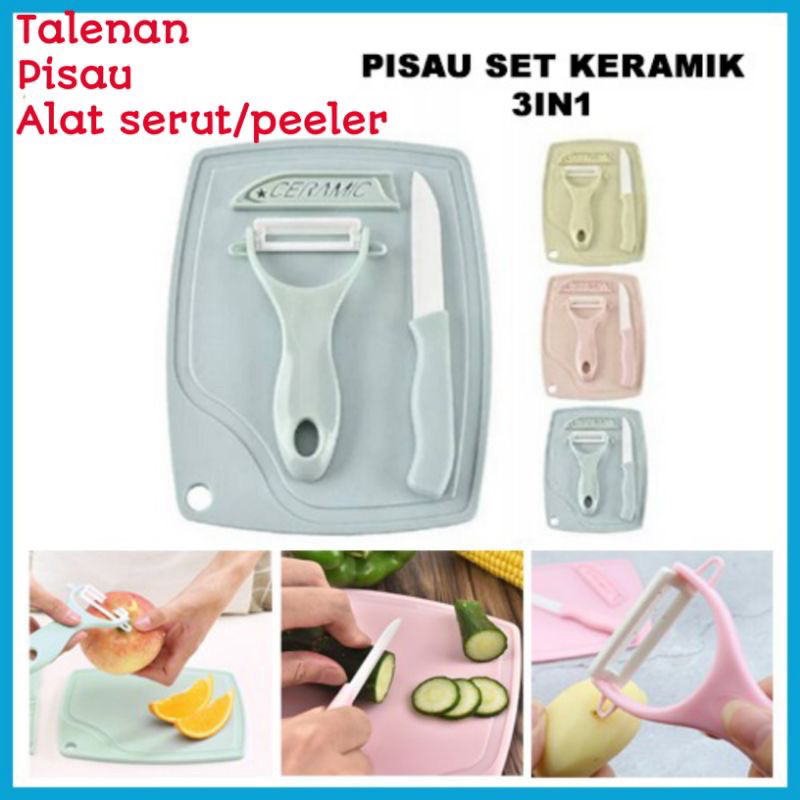 BG-SKIN PISAU SET TALENAN 3IN1 STAINLESS PISAU PENGUPAS BUAH SAYUR DAPUR KNIFE PEELER FRUIT CHOPPING BOARD