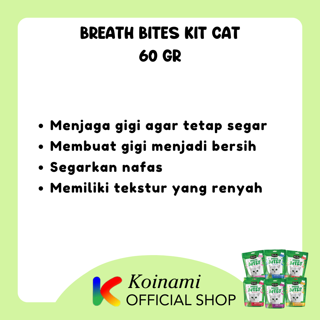 Breath Bites Kit Cat 60gr / Snack kucing / Dental Cat / SIkat Gigi Kucing / Pembersih Gigi Kucing / Makanan Kucing / Kit Cat Denta / Snack Kit Cat