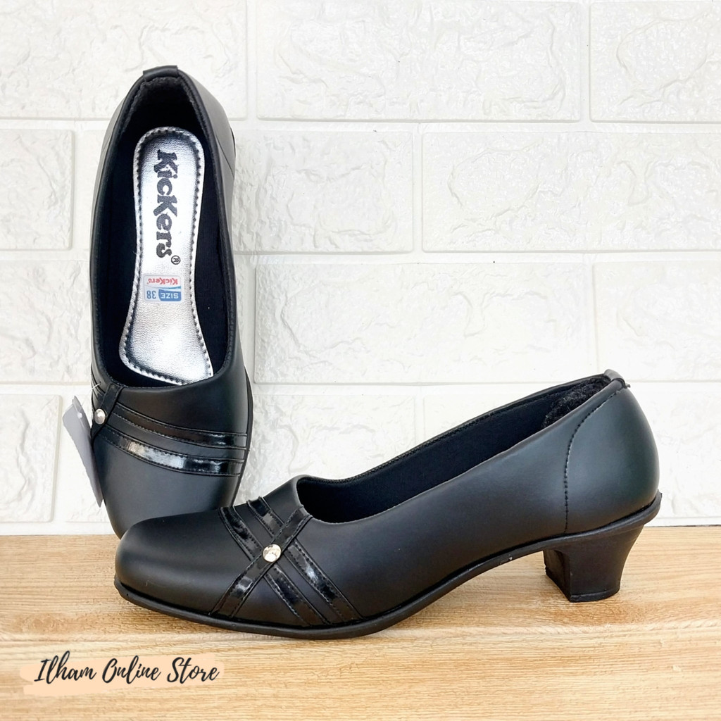 Kickers V.29 Sepatu Pantofel Wanita Pita Sol TPR Hak 37-42 Hitam