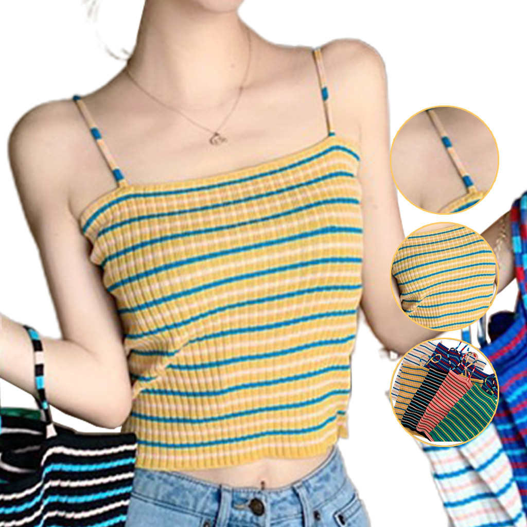 New style Tank top wanita/Tank Top dalaman wanita bermotif garis-YOYOSO