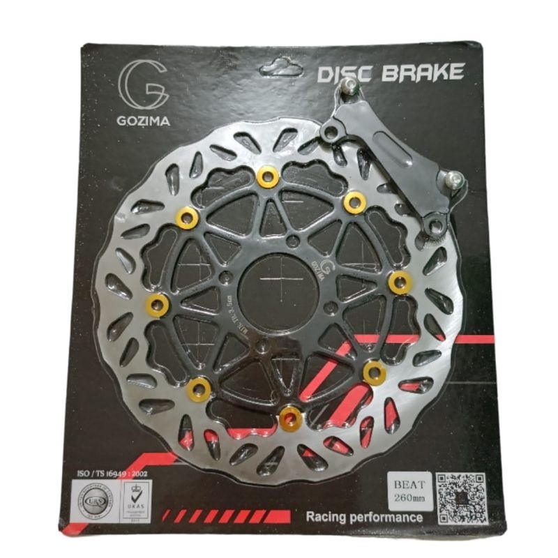 Disc brake Beat Gozima piringan cakram beat Scoopy Vario Genio lebar 260mm Model PSM Hitam Ring gold