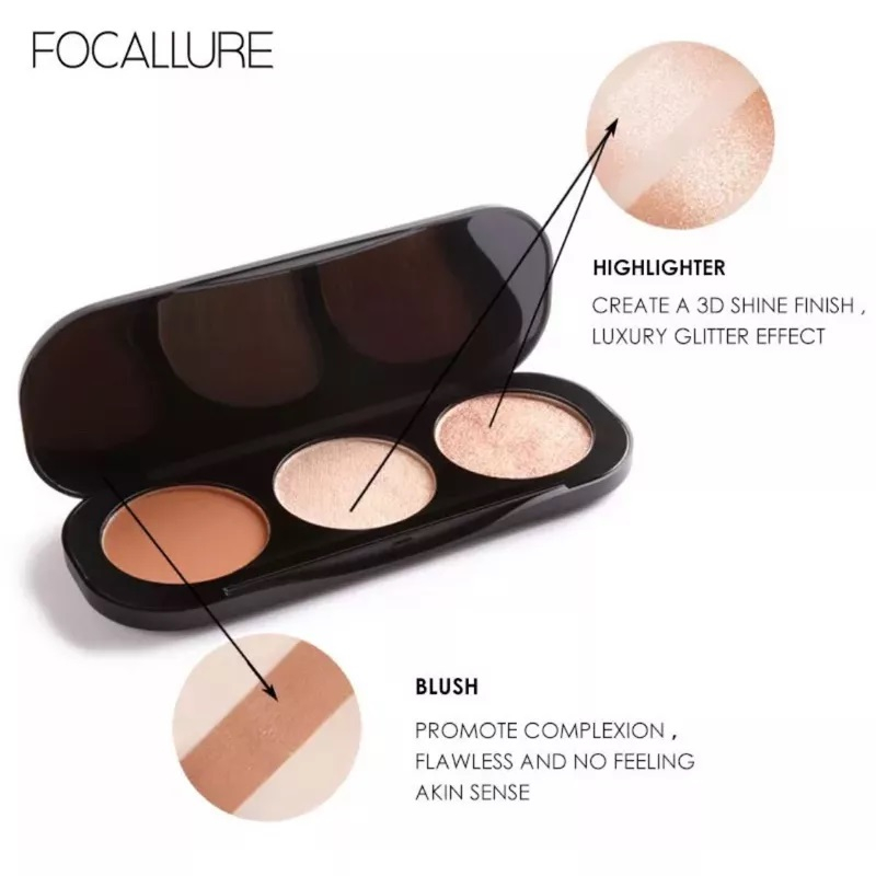 FOCALLURE Eyeshadow 3in1 Blush On Highlighter Palette