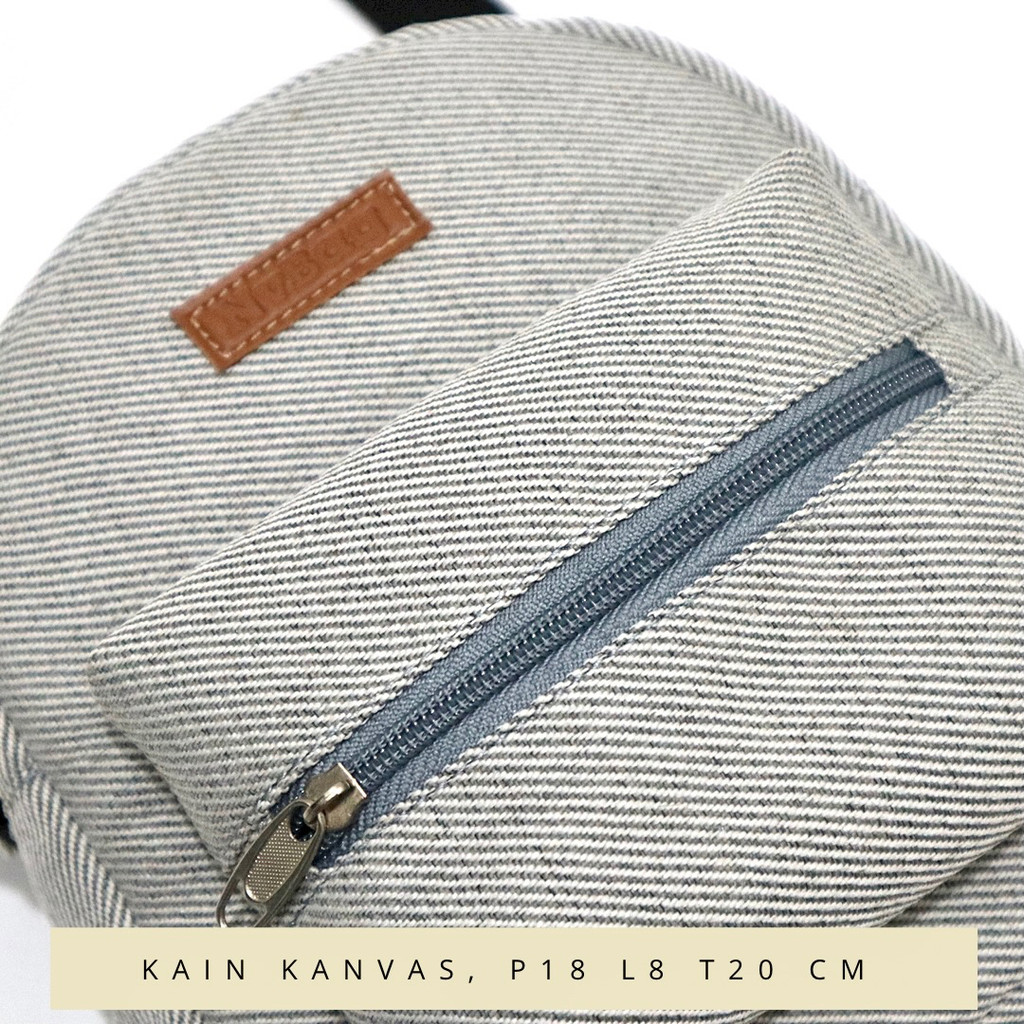 Tas ransel wanita mini kecil kanvas motif garis garis salur tali punggung webing warna warni murah