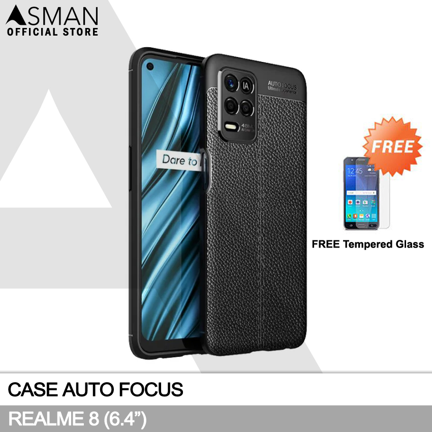 Auto Focus Realme 8 (6.4&quot;) | Soft Case Leather Premium + FREE Tempered Glass