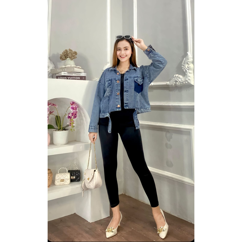 JAKET JEANS CROP DENIM WANITA SAKU VARIASI