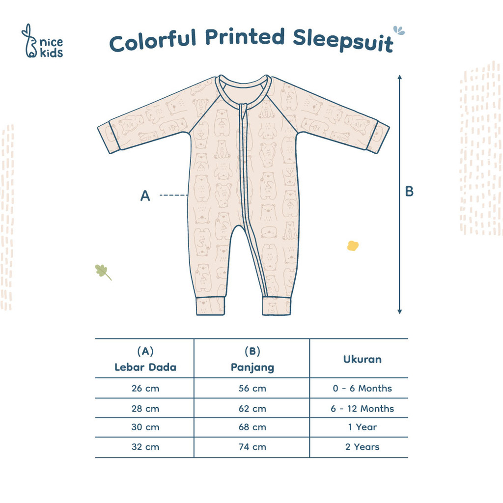 Nice Kids - Colorful Printed Sleepsuit Baby New Born (Tersedia 0-2 Tahun)