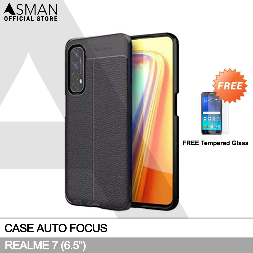 Auto Focus Realme 7 (6.4&quot;) | Soft Case Leather Premium + FREE Tempered Glass