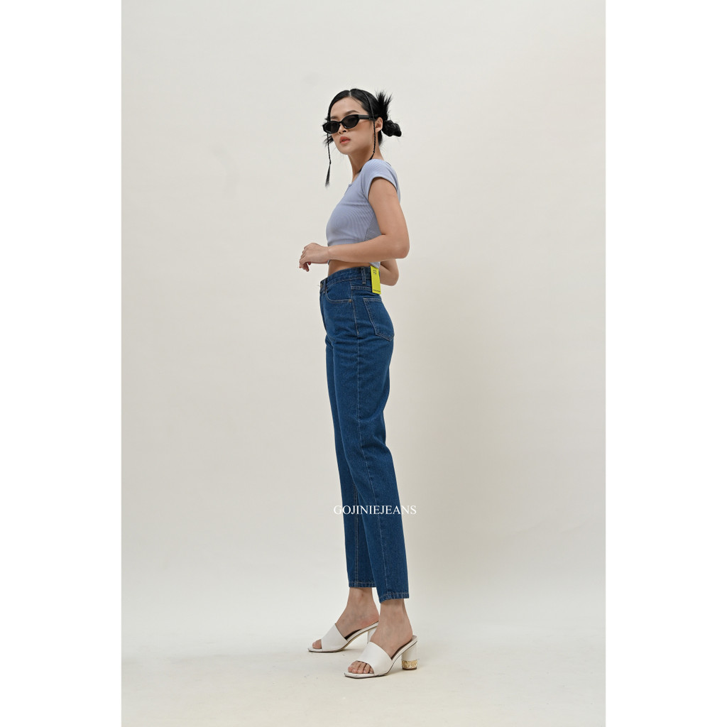 GOJINIEJEANS - Highwaist Boyfriend Basic Jeans Dark Blue - 5896 -  COMFORT BOYFRIEND