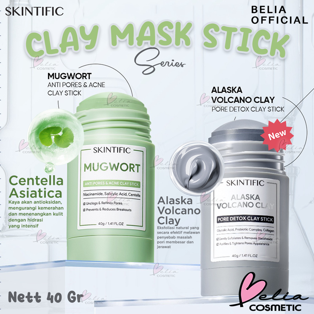 ❤ BELIA ❤ SKINTIFIC Clay Mask Stik Series | Mugwort Clay Mask Stik | Alaska Volcano Clay Mask Stick |  Anti Pores &amp; Acne | Niacinamide | Salicylic Acid | Centella | BPOM