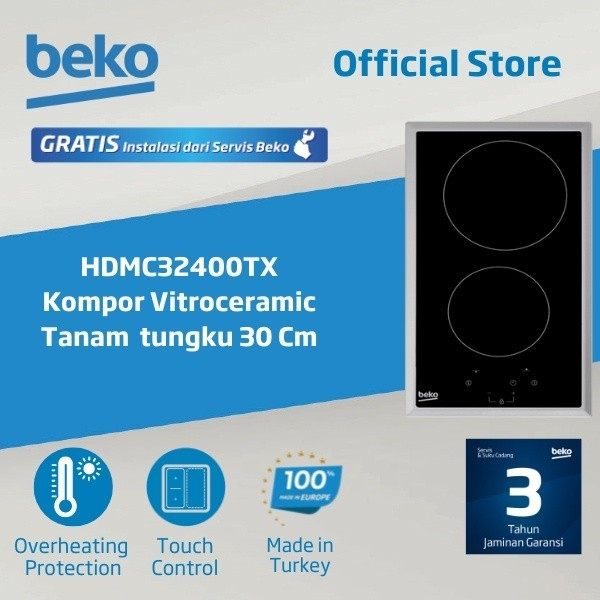 BEKO Kompor Tanam Cooking Hob 30cm Vitroceramic Hib HDMC 32400 TX