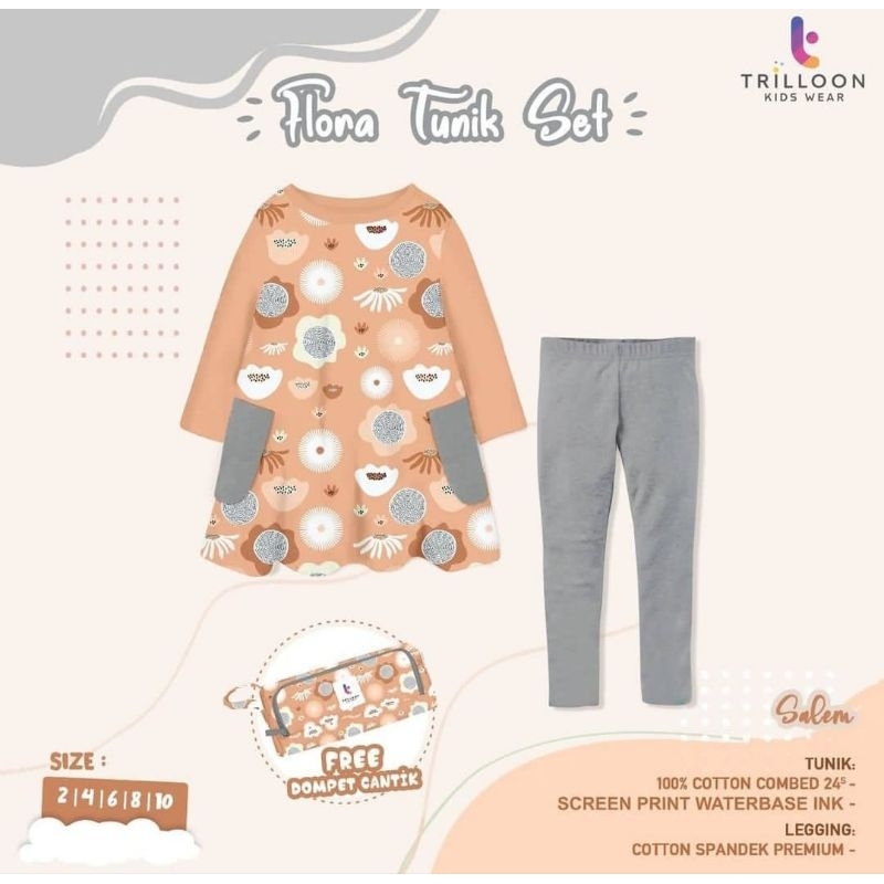 Trilloon Kids Wear Setelan Anak Flora Tunik Set Free Dompet Cantik