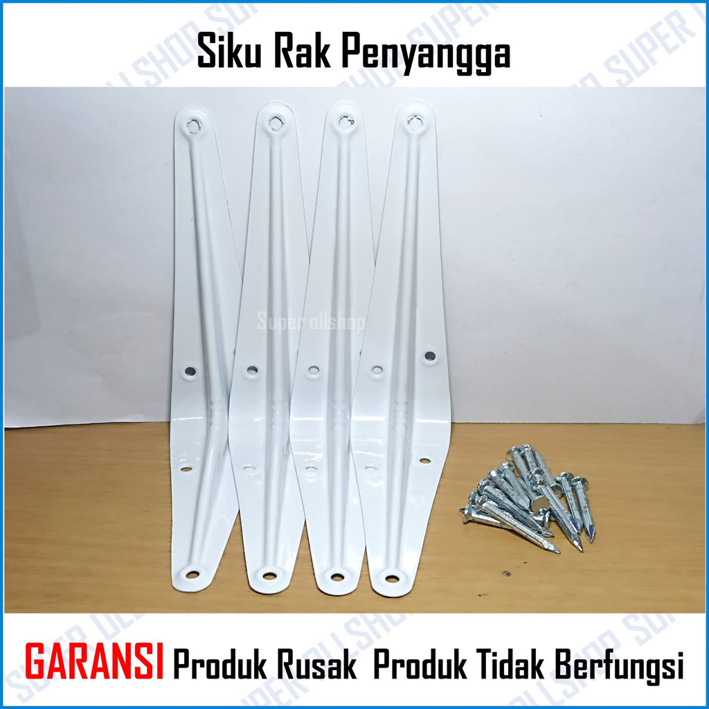 4 Pcs Braket Siku Rak Dinding L Penyangga Breket Shelf Bracket / Rak Dekorasi Ruangan 1 Set 4 Pcs Siku Rak 24 Pcs Paku Beton