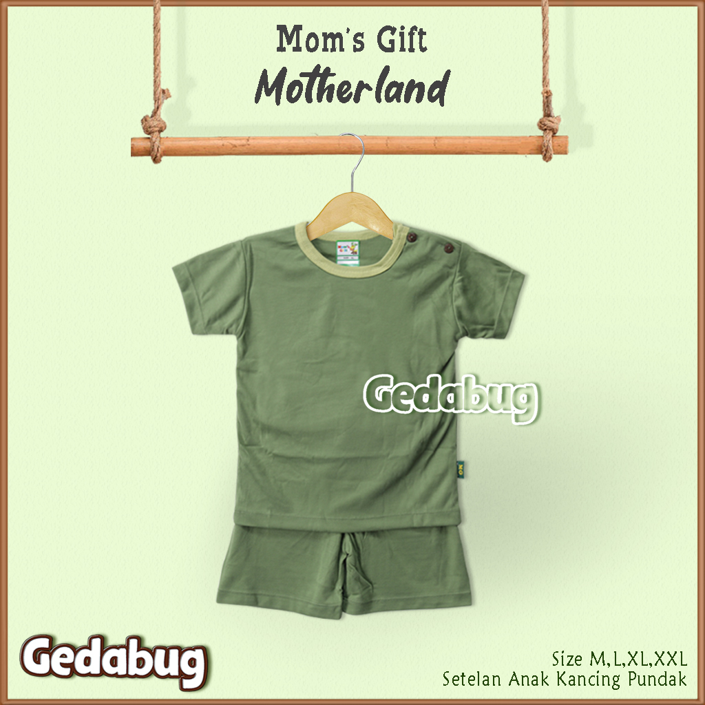 Setelan Kaos Anak Pendek Mom's Gift Motherland  Polos | Setelan Kaos anak Kancing Pundak Moms Gift | Gedabug