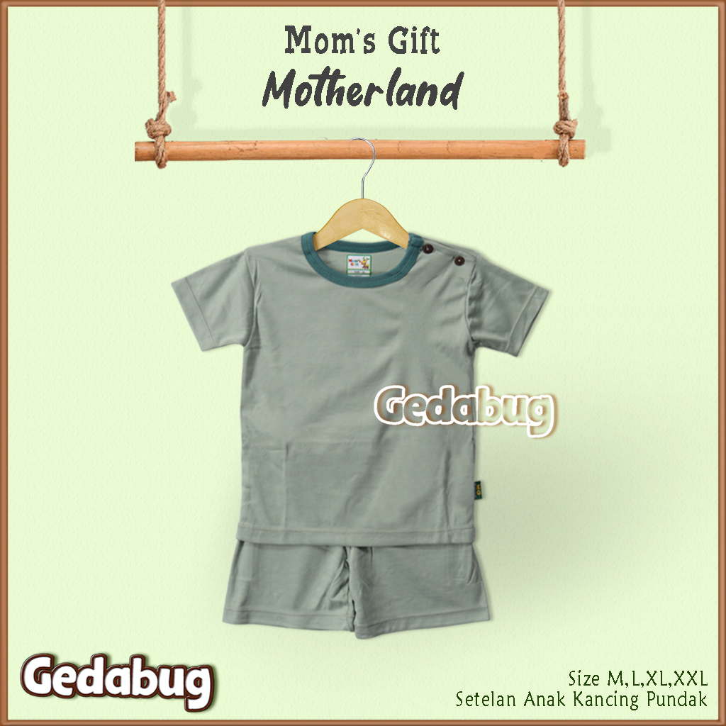 Setelan Kaos Anak Pendek Mom's Gift Motherland  Polos | Setelan Kaos anak Kancing Pundak Moms Gift | Gedabug