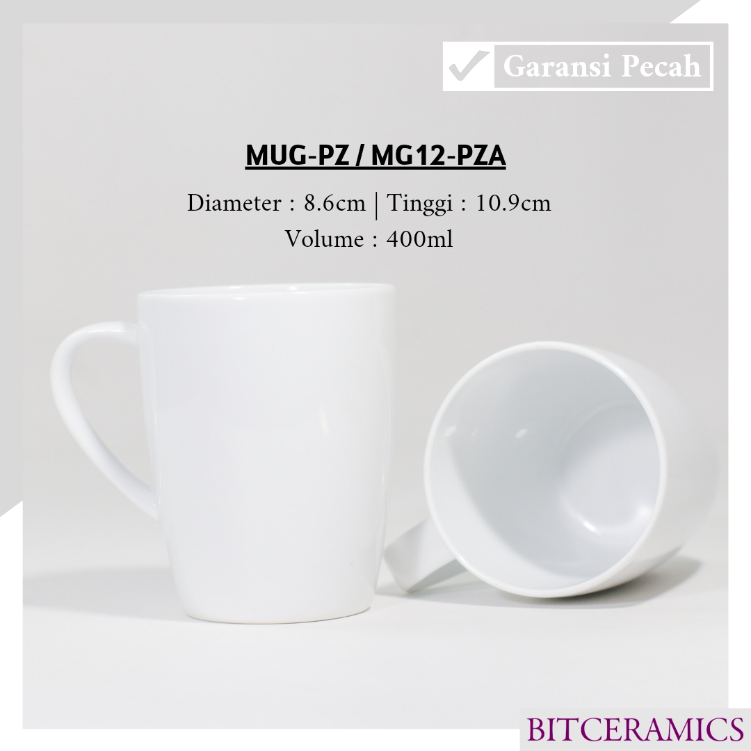 Mug Keramik 400ML (1PCS) Putih Polos By Indo Keramik / Gelas Keramik / Cangkir Keramik