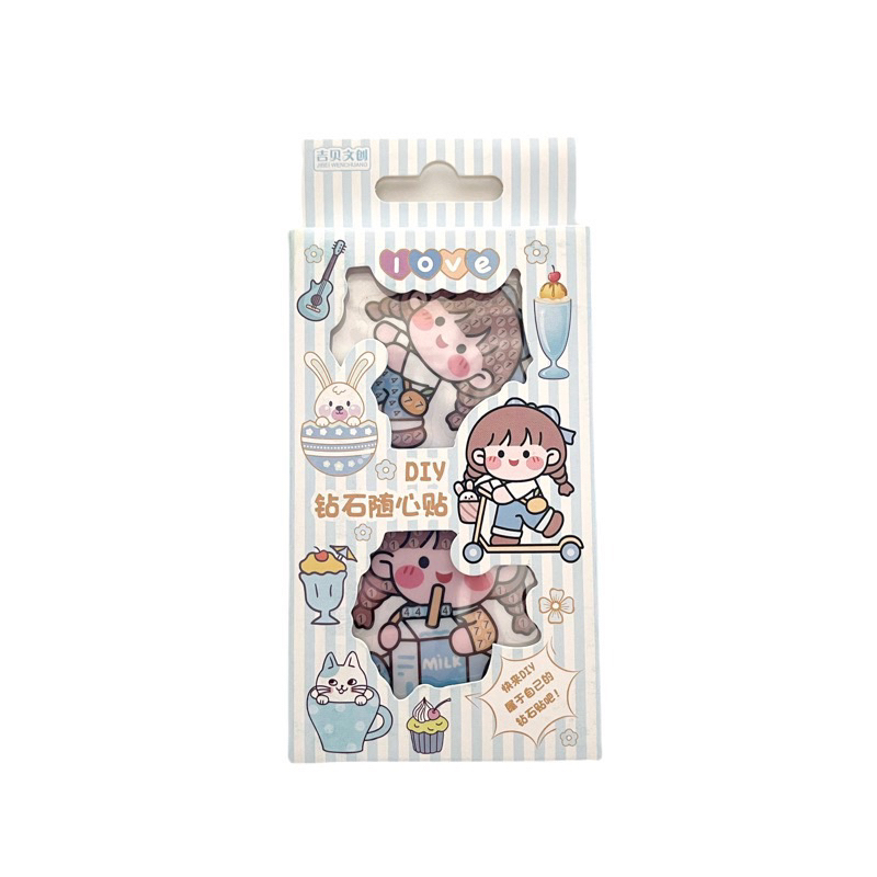 Stiker Korea Scrapbook Momo Diamond Painting Sanrio Edition + Bingkai 18cm X 18cm sticker lucu