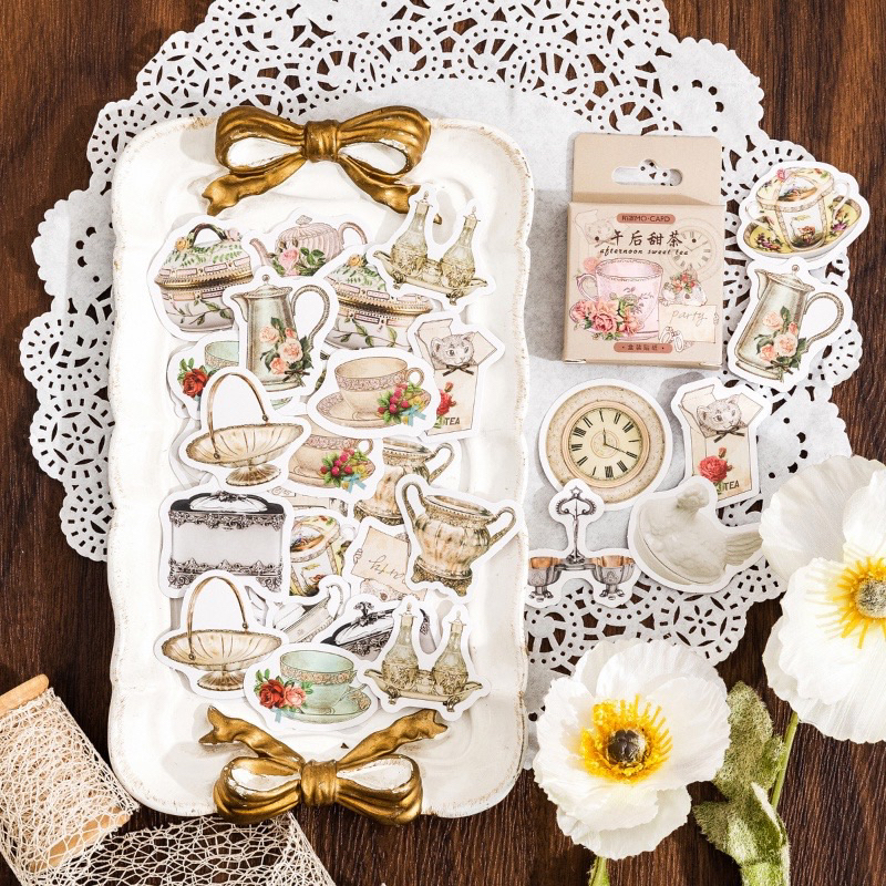 

46 psc stiker afteron sweet tea series bahan scrapbook journal bujo junk journal