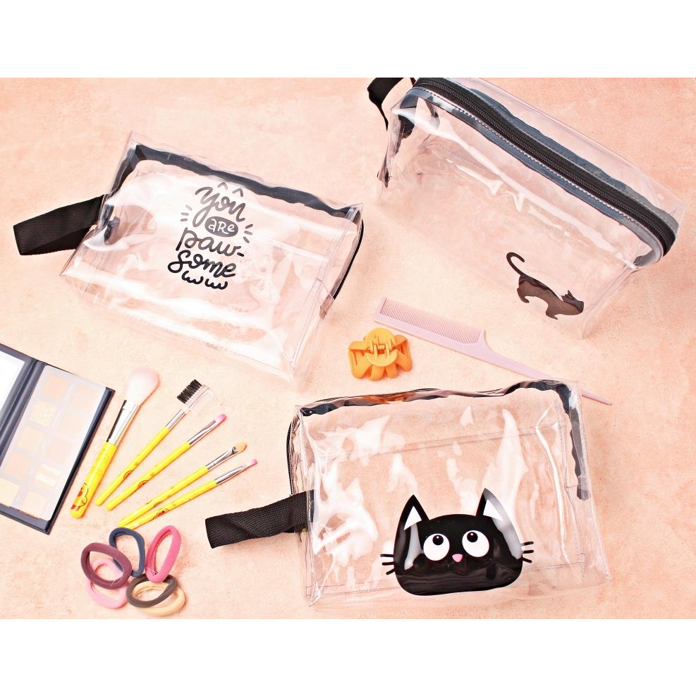 Dompet Kosmetik Wanita Transparan Seri Cat Hitam Aesthetic Pouch Organizer Skincare Wadah Make Up Serbaguna