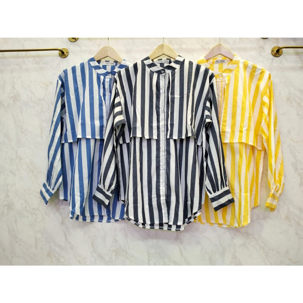 KEMEJA LENGAN PANJANG NINETY-NINE ORIGINAL IMPORT BANGKOK FASHION Motif Salur ATASAN WANITA