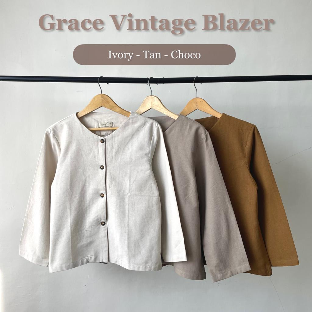 Grace Vintage Blazer | Blazer Vintage Blazer Casual Berbahan Linen dengan kancing [YEPPUOUTFIT]