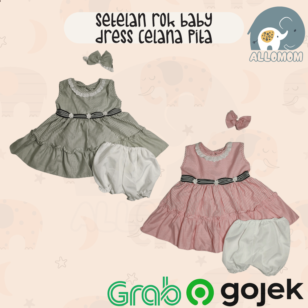 SETELAN ROK DRESS BABY GIRL ANAK CEWEK PEREMPUAN PITA BANDANA CELANA