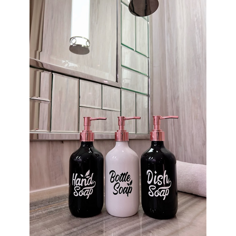 BOTOL N28 NEW HITAM / PUTIH STIKER LN 500ML . aesthetic bottle refill dispenser hand soap liquid tempat sabun cair pump estetik luxury silver rose gold