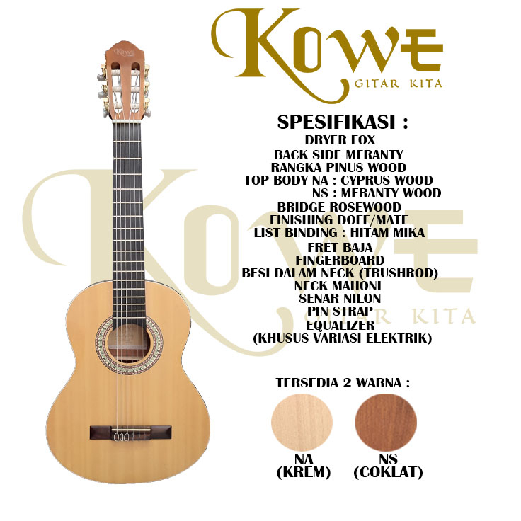 Gitar Classic Nilon Akustik Elektrik Merk KOWE Original Bergaransi Free Packing Kayu