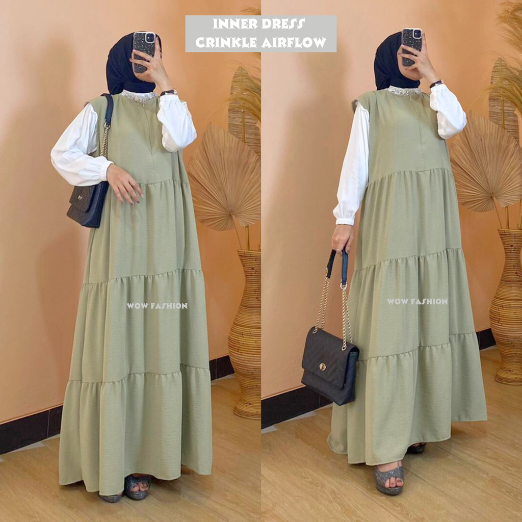 WOW-Ids-Inner Dress Crinkle Airflow // Dress Wanita// Gamis Inner