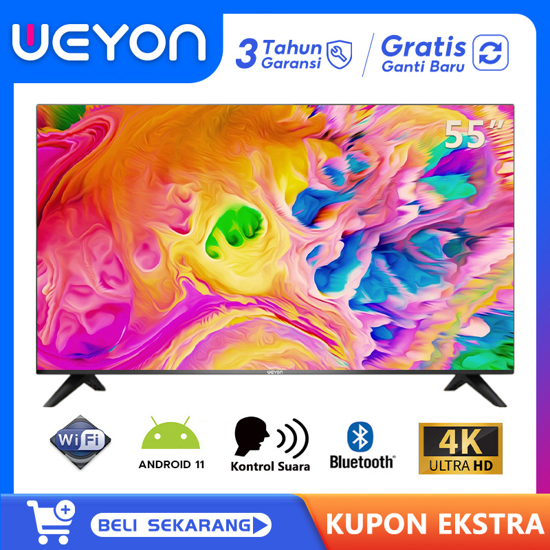 WEYON TV Smart 55/65/50 inch TV Digital 4K UHD Android 11.0 - TV Android Smart Televisi Voice Control/Bluetooth Connectivity/Youtube/Disney+