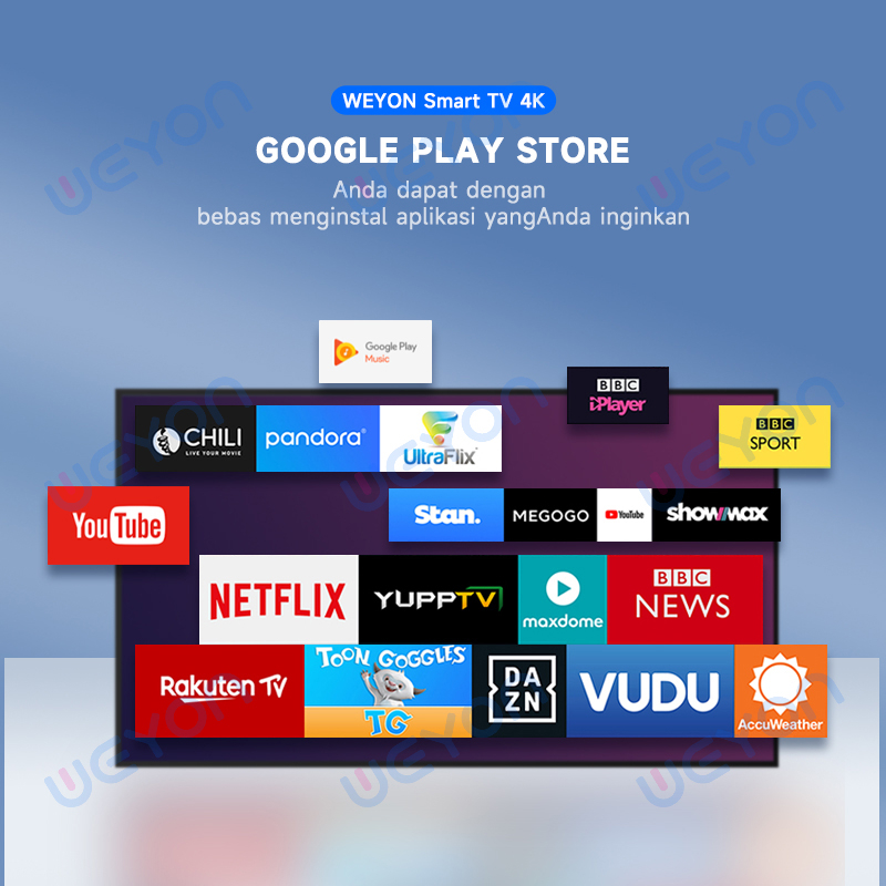 WEYON TV Android 50/55/65 inch TV Smart Digital 4K UHD - Dolby Audio - Android 11.0 - Voice Control - Bluetooth Connectivity