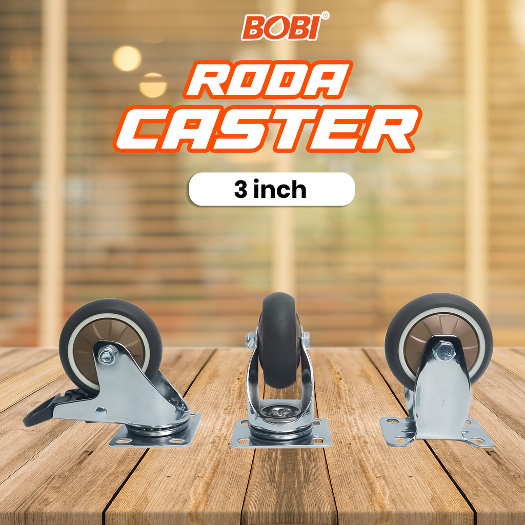 Roda Caster PVC NYLON // Roda Etalase Lemari 3 inch // Roda Serbaguna BOBI - Warna Random