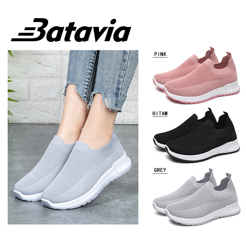 （COD）Batavia Baru Sepatu Wanita Sneakers Bernapas Tipis Kasual Mesh Rajutan Sepatu Wanita Sepatu Lari D09 A121