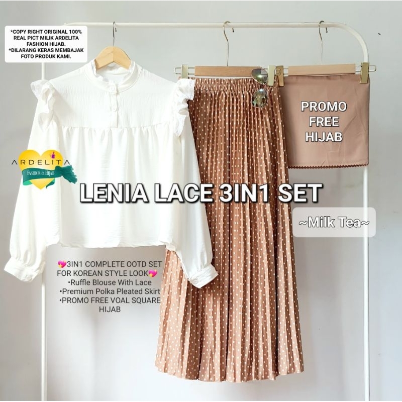 Lenia Lace 3in1 Set Premium OOTD Korean Style Terbaru Setelan rok wanita korea Baju stelan remaja Outfit Cewe Kue Cewek Bumi Selebgram Style Viral