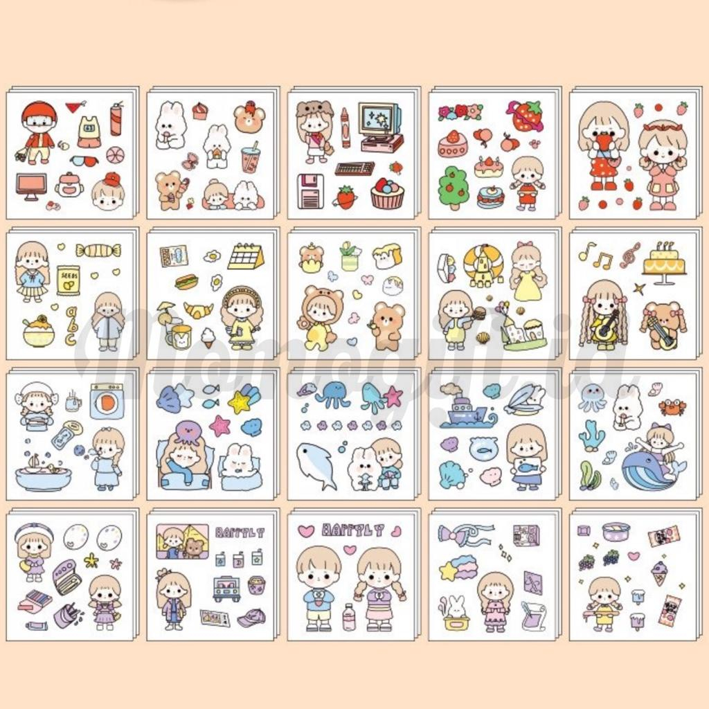 STICKER MOTIF KARTUN KOREA LUCU ANTI AIR/DEKORASI HANDBOOK SCRAPBOOK/STICKER BOTOL MINUM VD