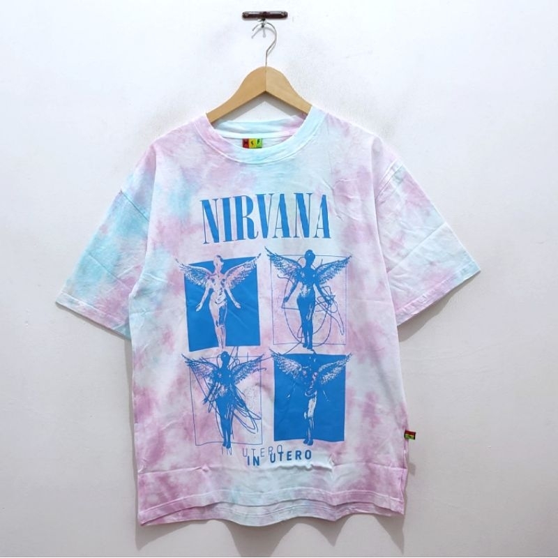 Kaos Band baju Nirvana in untero Logo T-shirt Tie dye oversize unisex