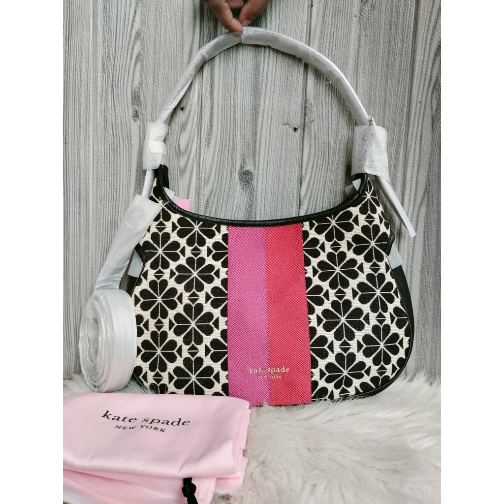 tas BRANDED Flower Jacquard Stripe Small Hobo Bag, Cream Multi