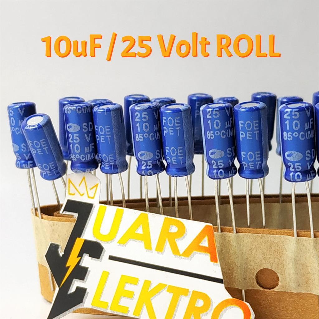 KAPASITOR ELCO 10uF / 25V ROLL (1 Pcs) | Capasitor Elko 10 uF/25 Volt ROLL KELNA