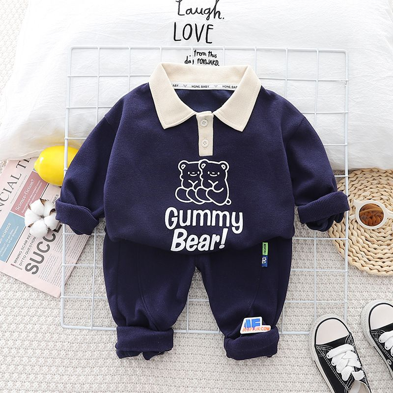 Setelan anak lengan panjang premium MOTIF GUMMY BEAR NAVY usia 6 bulan - 5 tahun