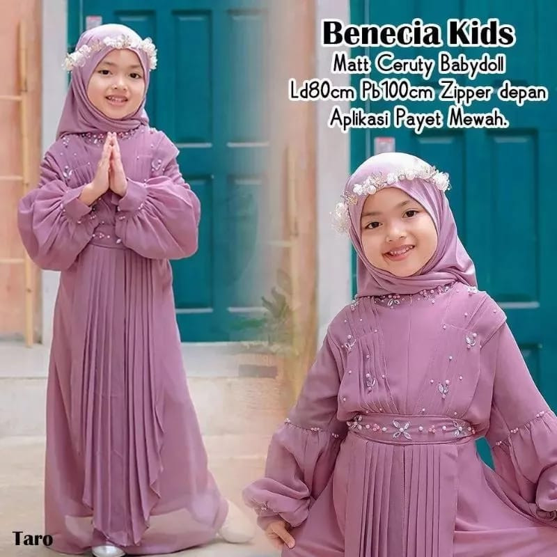 Benecia Kids Gamis Anak Aplikasi Mutiara Dress Muslim Anak Free Pashmina Gamis Anak Tanggung 7-8 Tahun