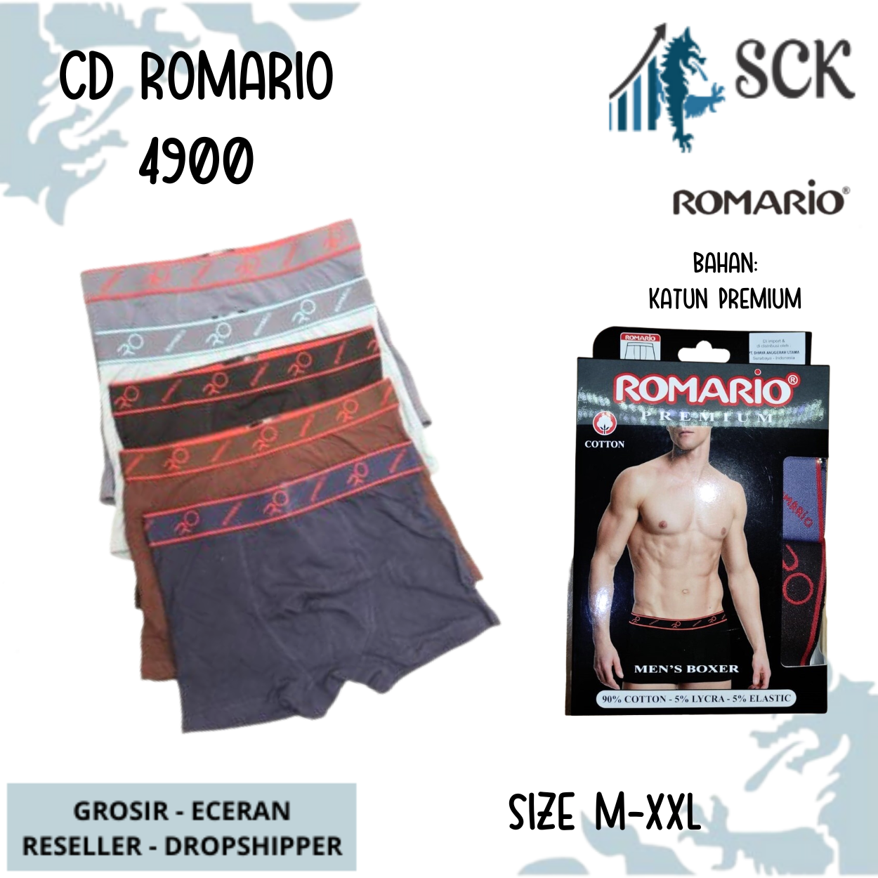 [ISI 1] CD Pria ROMARIO 4900 Model Boxer Bahan Katun / Celana Dalam Pria Boxer Katun Halus- ROMARIO 4-900