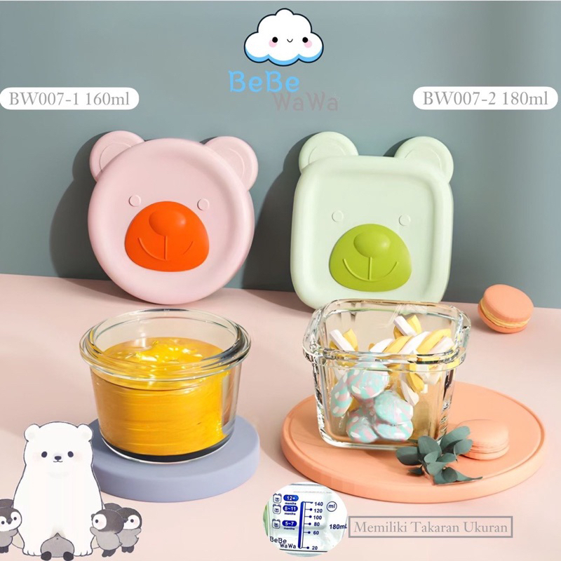 [FREE BUBBLEWRAP] Bebewawa Food Glass Container Silicone Lid Wadah Tempat Simpan MPASI Bayi Makanan Snack Camilan Frozen Beku KUKUSAN Pake TUTUP MICROWAVE OVEN