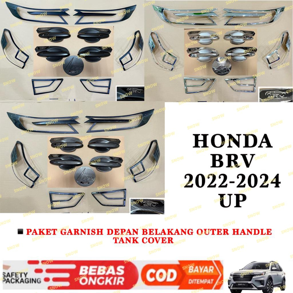 Paket Garnish Lampu Depan Belakang Outer Handle Tank Cover Honda Brv BR-V 2022 2023 2024 Up Hitam Chrome Carbon