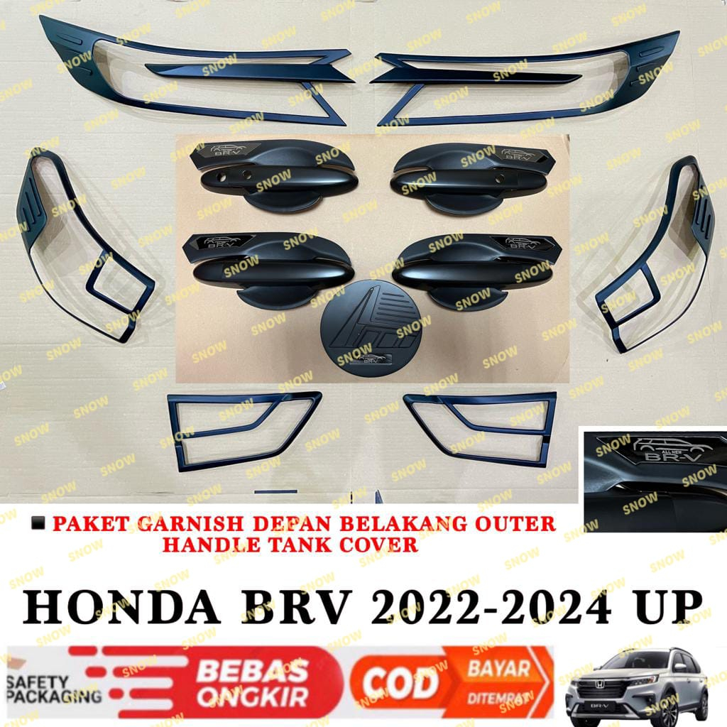 Paket Garnish Lampu Depan Belakang Outer Handle Tank Cover Honda Brv BR-V 2022 2023 2024 Up Hitam Chrome Carbon