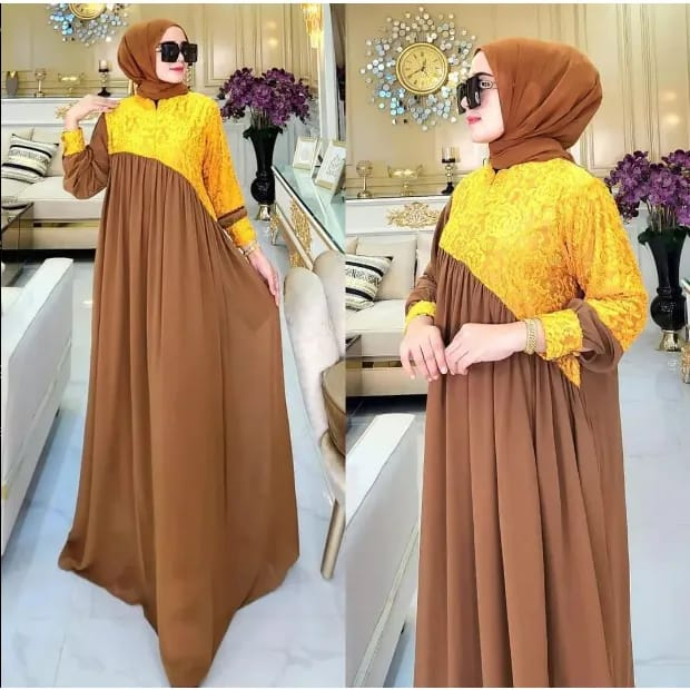 Shabira Maxy Ceruty babydoll Gamis Brukat Gamis Jumbo Dress Kondangan Baju Wanita Kekinian Gaun Pesta Muslimah