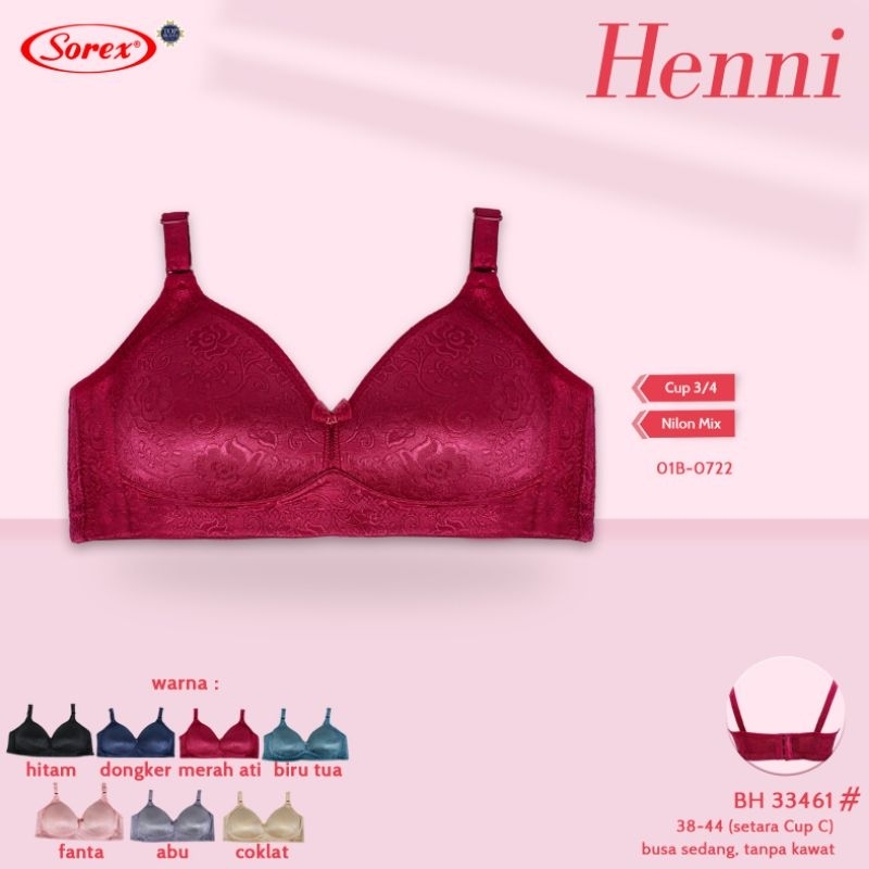 Sorex bra BH 33461 Henni series (38-44) tanpa kawat, Busa tipis cup 3/4 C