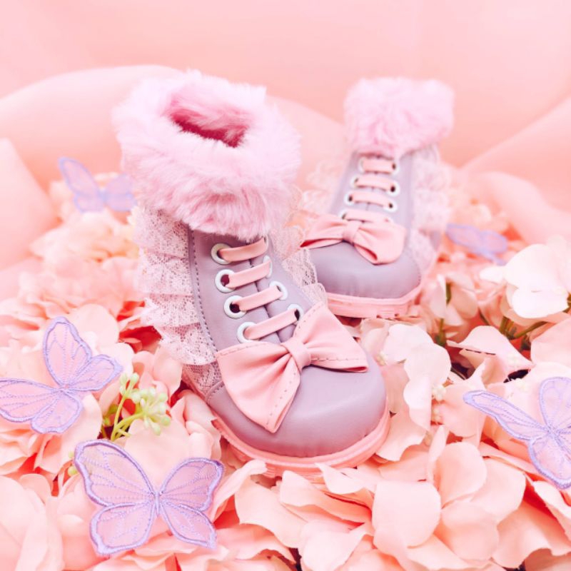 Sepatu anak perempuan/Boot pita Lylac/pink/White