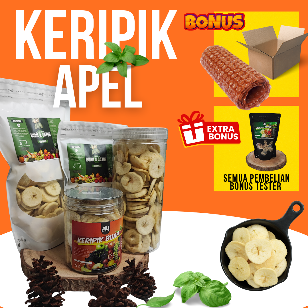 

Keripik Kripik Buah Apel Fruit Chips Keripik Buah Khas Malang Kemasan Toples Pouch 110 gram 220 gram Kiloan Reseller Welcome